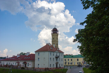 Grodno, Belarus. Fire tower and city buildings near the Old Castle.