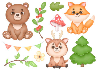 Forest clipart with cute animals
