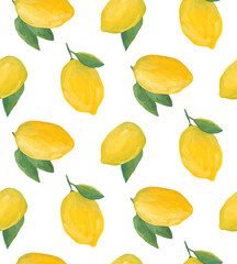 Yellow lemon pattern. Tropical citrus fruit background