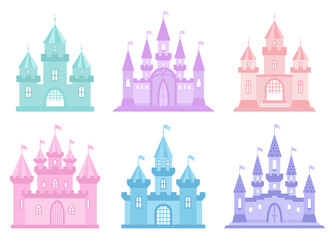 Princess castles. Medieval cute houses. Vector collection © chereliss