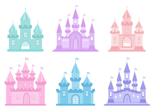 Princess castles. Medieval cute houses. Vector collection