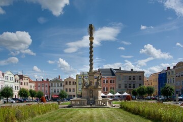 Fototapeta na wymiar Plague column on the square in Broumov, Czech Republic