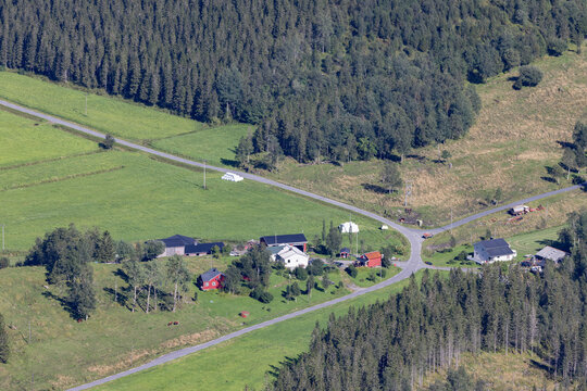 Hongset  farm seen from the mountain Gravtinden in Velfjord,Helgeland,Nordland ,Norway,scandinavia,Europe