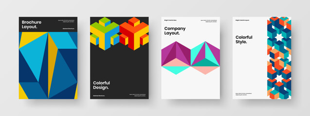 Vivid geometric hexagons front page concept composition. Unique brochure A4 vector design layout bundle.