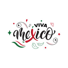 Viva Mexico handwritten text (Long Live Mexico) for Mexico National day banner, poster, greeting card. Vector abstract illustration. Modern brush calligraphy. Hand lettering typography