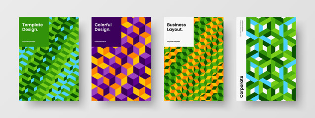 Fototapeta premium Clean geometric shapes company identity concept composition. Simple handbill vector design layout bundle.