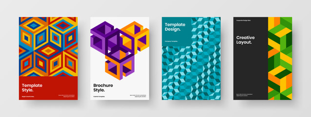 Fototapeta premium Multicolored mosaic pattern magazine cover illustration collection. Amazing corporate brochure vector design template set.