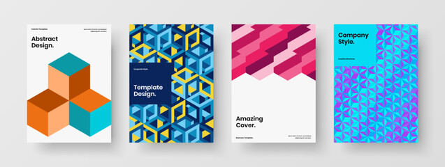 Minimalistic corporate identity A4 vector design illustration collection. Abstract mosaic pattern company brochure layout set.