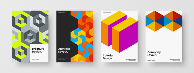 Fototapeta premium Minimalistic leaflet vector design template bundle. Premium geometric hexagons cover illustration set.