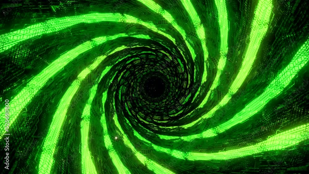 Poster a swirling blue and green tunnel. design.the light lines that make up the kaleidoscope pattern rotat