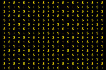 dollar and plus sign pattern on black background