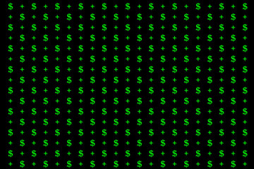 dollar and plus sign pattern on black background