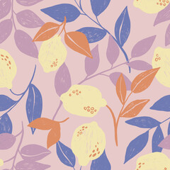 Fototapeta na wymiar Seamless pattern with lemon tree branches