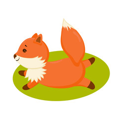 Cute red fox in relaxing lying yoga position. Isolated illustration on white background. Kids print design.