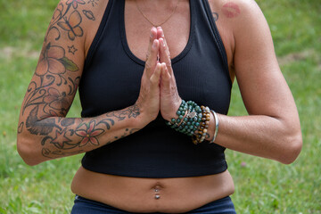 Body part of an european woman in yoga