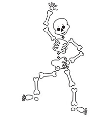 Funny cartoon dancing skeleton. Cute graphics for Halloween. Resume isolated illustration on white background.