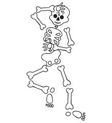 Funny cartoon dancing skeleton. Cute graphics for Halloween. Resume isolated illustration on white background.