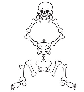Funny cartoon dancing skeleton. Cute graphics for Halloween. Resume isolated illustration on white background.