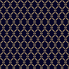 Fototapeta premium Vector seamless pattern. Abstract golden graphic background with wavy lines, curved shapes. Simple elegant texture of mesh, lace, lattice, grid, weaving, net. Luxury repeat gold and black geo design
