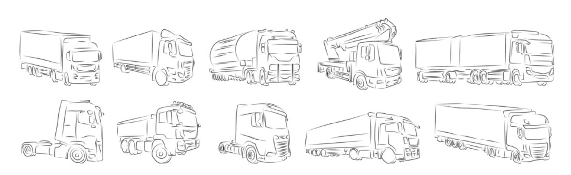 10 LKW Trucks | Lastkraftwagen Laster Lorry Zeichnung Lineart