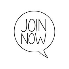 Join now yellow cartoon, hand draw speech bubble