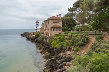 Scenic view of the House of Saint Mary and the Santa Marta lighthouse in Cascais, Portugal