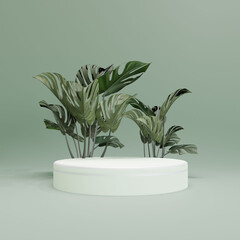 3D Podium with Tropical Leaf