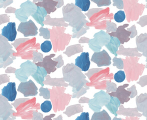 Abstract brush stroke pattern. Blue pink paint spots palette background