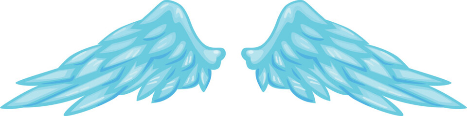Obraz premium Blue feather wings. Heaven creature cartoon logo