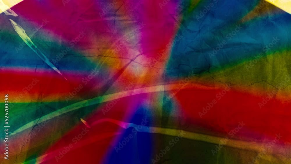 Poster yellow background. motion.multicolored spread paint with strokes like a drawing revolves around in a