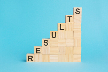the word results is written on a wooden cubes, concept
