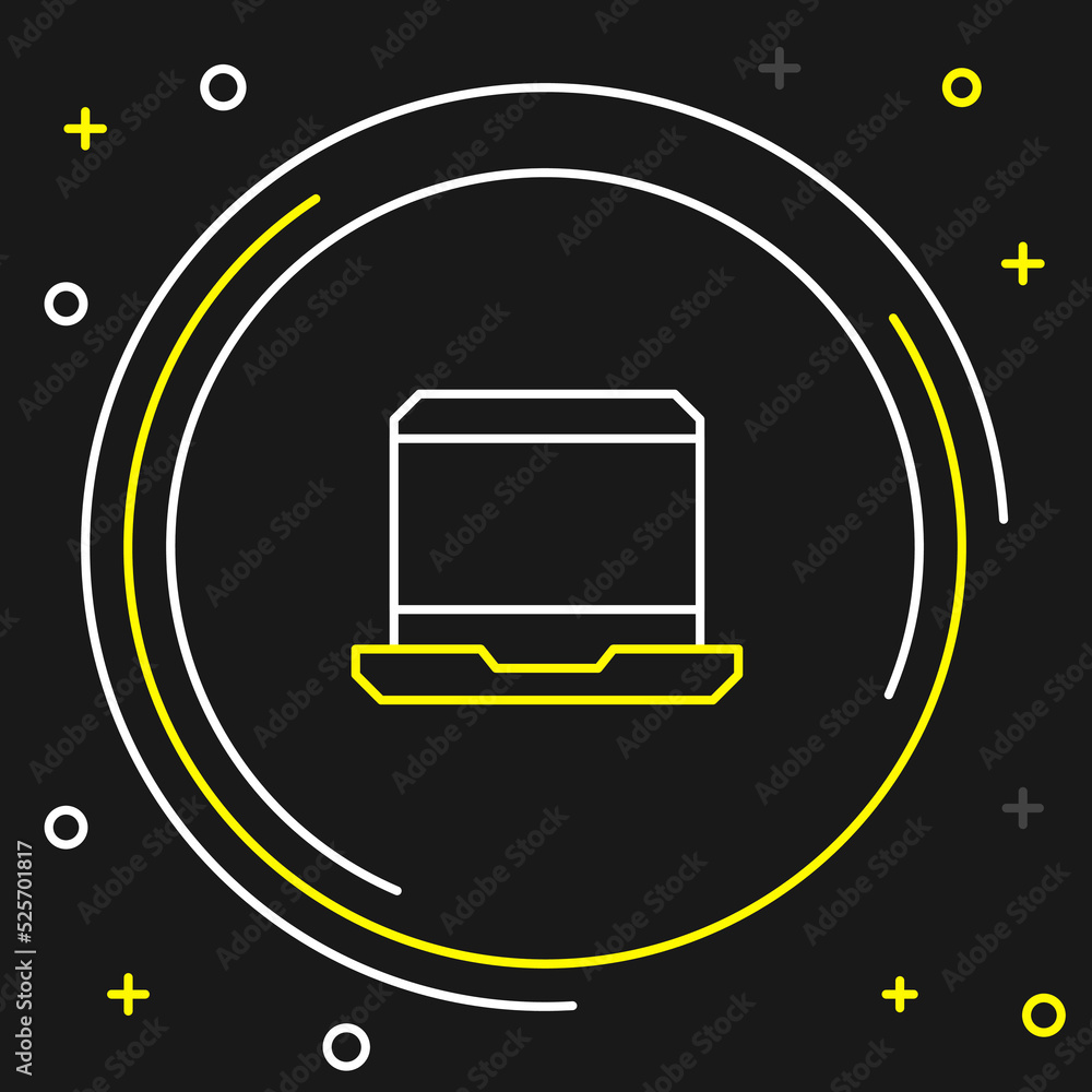 Poster Line Laptop icon isolated on black background. Computer notebook with empty screen sign. Colorful outline concept. Vector