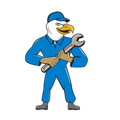 American Bald Eagle Mechanic Spanner Cartoon