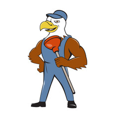 Bald Eagle Plumber Plunger Isolated Cartoon