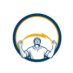 Electrician Lightning Bolt Hands Circle Retro