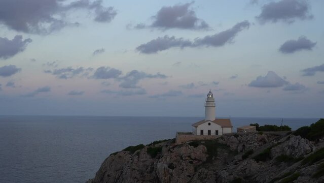 Capdepera lighthouse at dusk in Mallorca, Spain