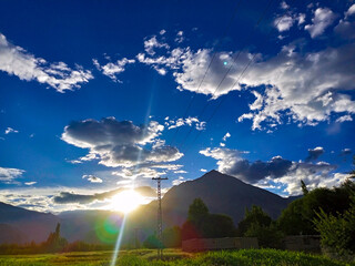 Beautiful view before sunset with mountains and fresh environment.