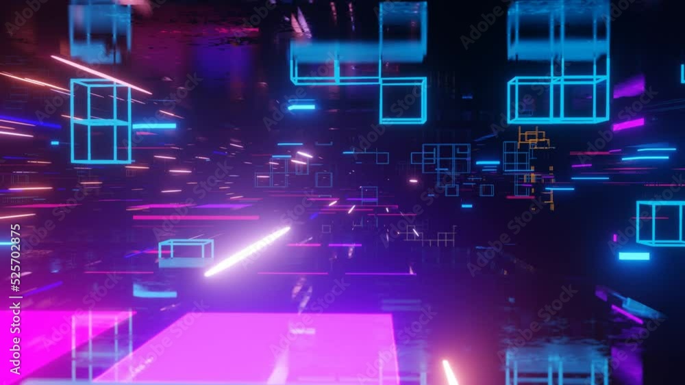 Poster fly through mirror designs form tunnel technology cyberspace with neon glow. sci-fi flight through d