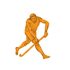 Field Hockey Player Running With Stick Drawing