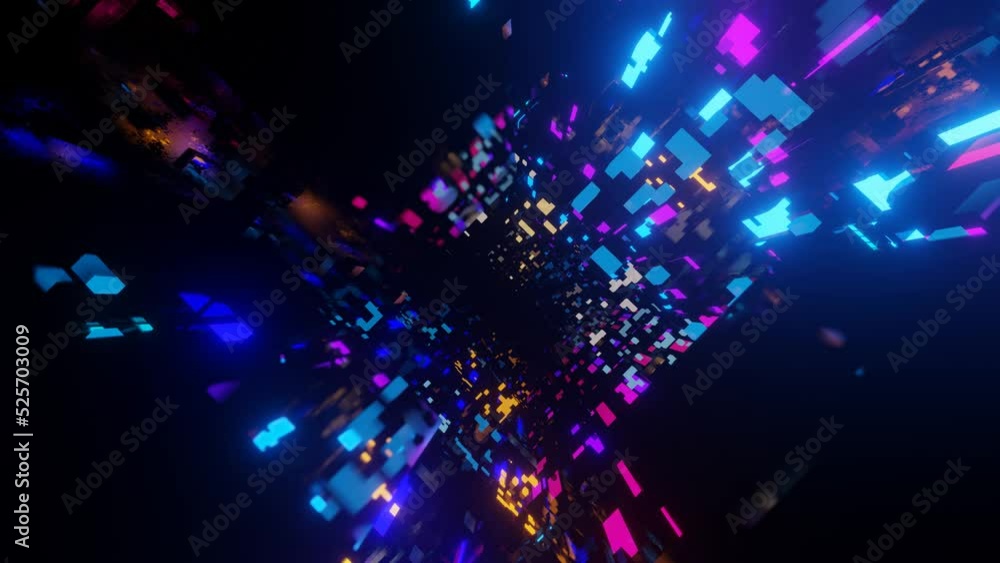 Poster abstract frames and boxes. fly through technology cyberspace with neon glow. sci-fi flight through h