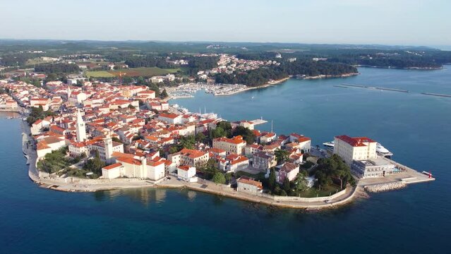 Istria, Croatia - Aerial drone view of historical city of Porec