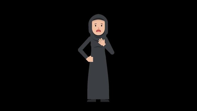 Arab Traditional Woman Having Shortness Of Breath Or Difficulty Breathing