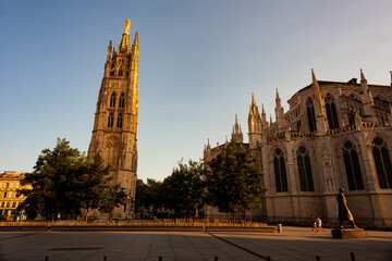 View of the Saint-André cathedral at sunset, Bordeaux. France