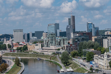 Panoramic view of Vilnius old city, modern downtown and river Neris embankment. VILNIUS, LITHUANIA. 