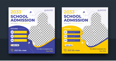 School admission social media post banner design. Back to school admission promotion social media post template design, education advertisement. Editable Vector illustration.