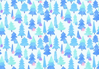 Obraz premium Winter forest seamless Christmas tree pattern for new year wrapping paper and kids clothes print and Noel