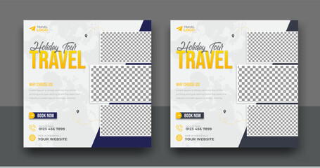 Social media post banner or square flyer design template for travel holiday vacation, Tour travel holiday tourism marketing social media post. Digital advertising Editable illustration