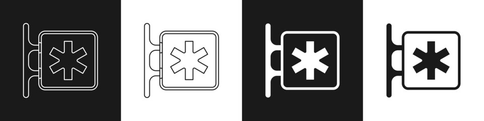 Fototapeta premium Set Medical symbol of the Emergency - Star of Life icon isolated on black and white background. Vector