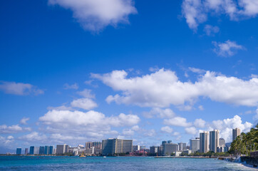Shoreline Panorama with Turquoise Blue Ocean and Sky.