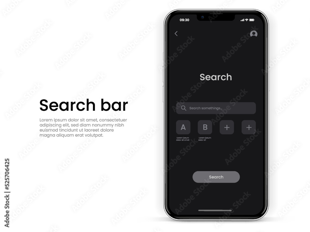 Poster Web browser application, internet browser search engine template with 3d smartphone mockup. Search bar for UI UX website, mobile app. Search address and navigation bar mockup.